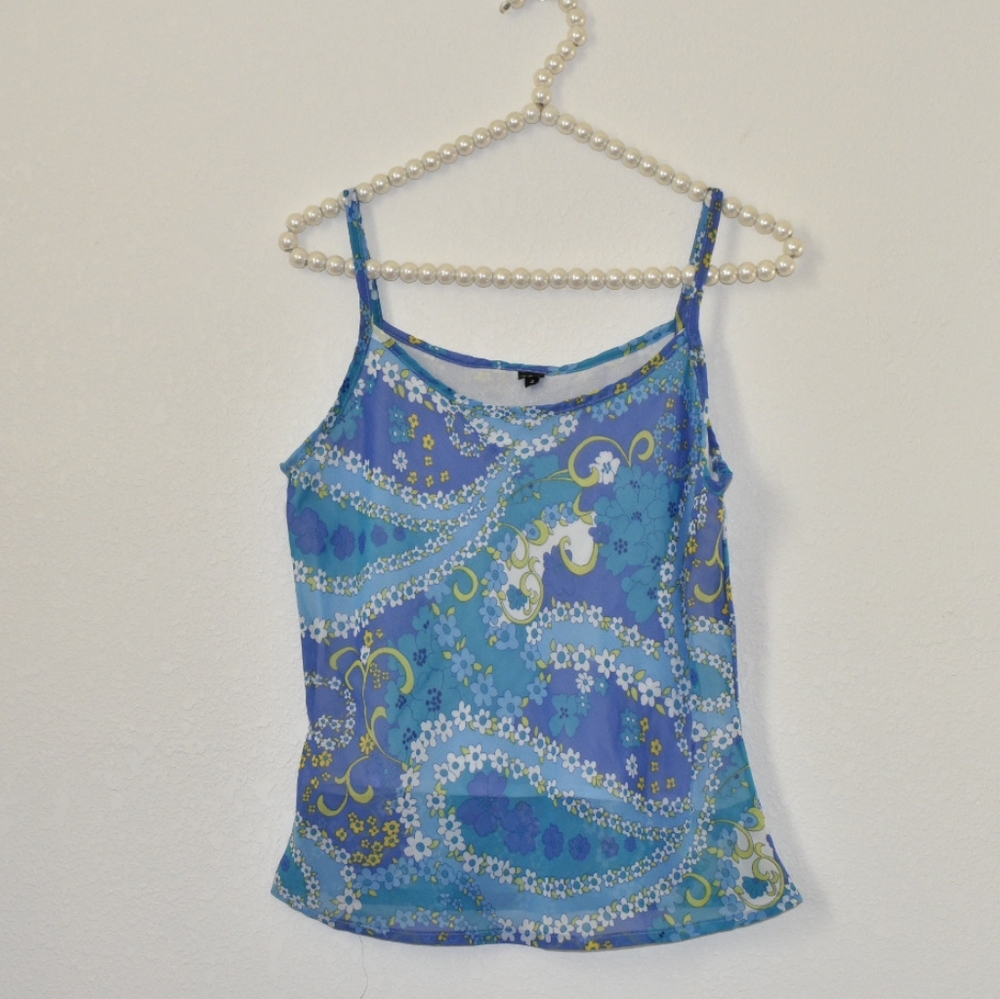 Blue 90s Retro Flower Power Daisy Cami Top